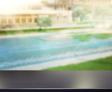 ahşap masa üst arka plan ve Havuzu