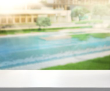 ahşap masa üst arka plan ve Havuzu