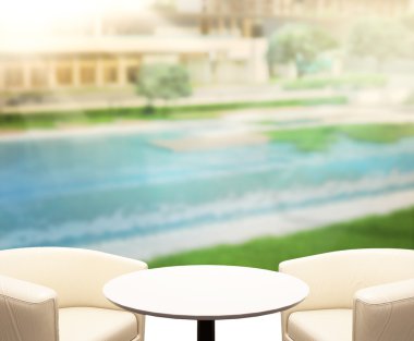 ahşap masa üst arka plan ve Havuzu