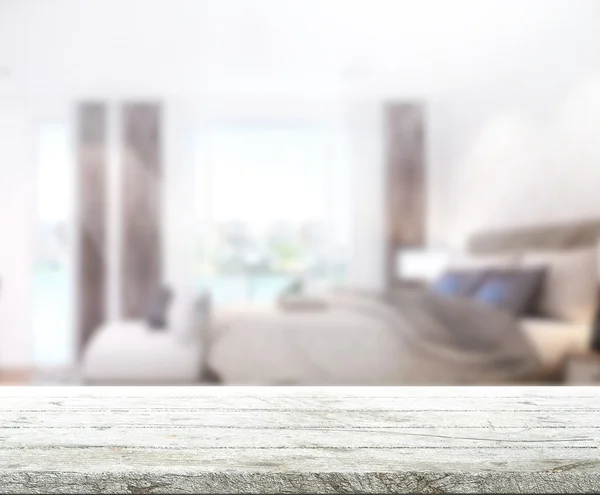 Tischplatte und Hintergrund im Schlafzimmer verwischen — Stockfoto