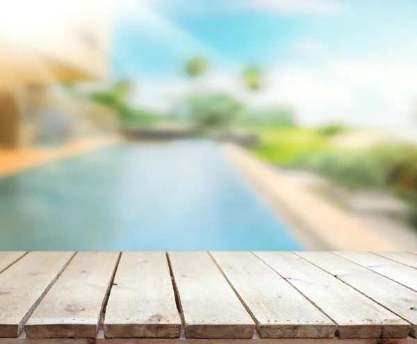 Wood Table Top Background And Pool — Stock Photo, Image