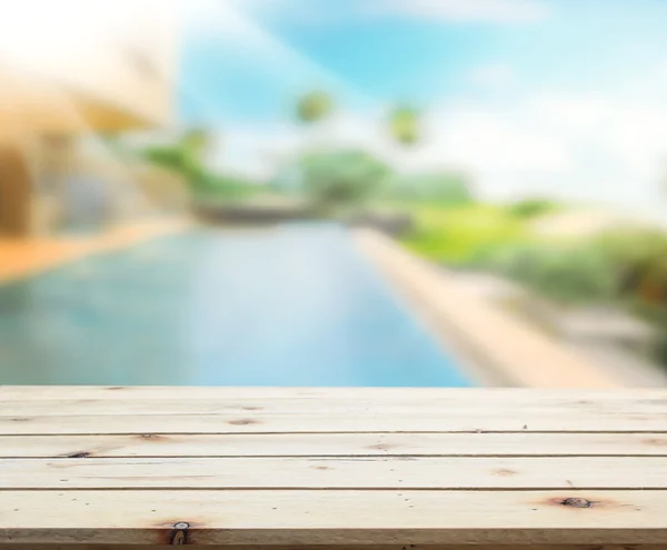 Wood Table Top Background And Pool — Stock Photo, Image