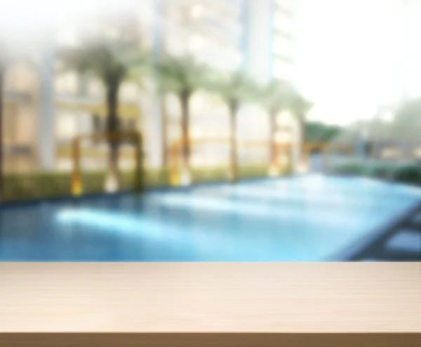 Wood Table Top Background And Pool — Stock Photo, Image