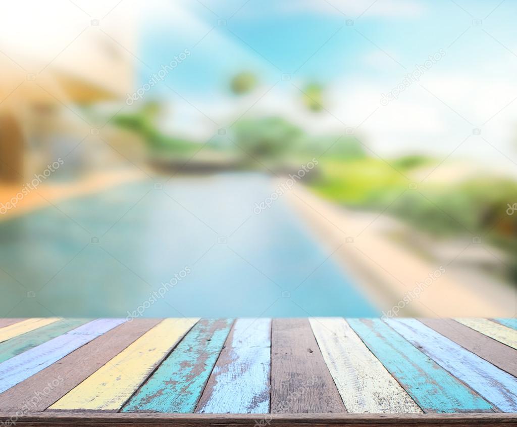 Wood Table Top Background And Pool