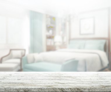 Masa üstü ve bulanıklık arka planda yatak odası