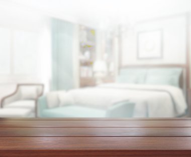Masa üstü ve bulanıklık arka planda yatak odası