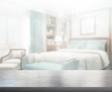 Masa üstü ve bulanıklık arka planda yatak odası