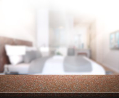 Masa üstü ve bulanıklık arka planda yatak odası