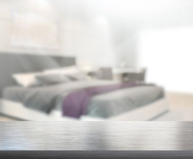 Masa üstü ve bulanıklık arka planda yatak odası