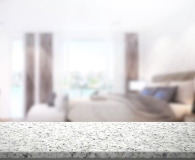 Masa üstü ve bulanıklık arka planda yatak odası