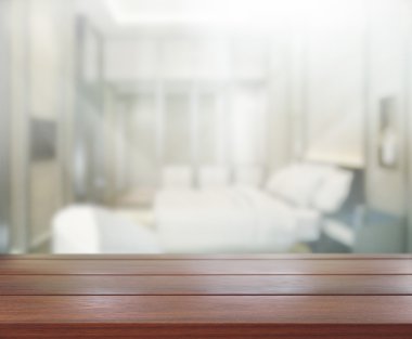 Masa üstü ve bulanıklık arka planda yatak odası