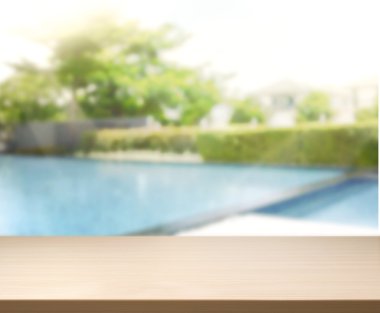 ahşap masa üst arka plan ve Havuzu