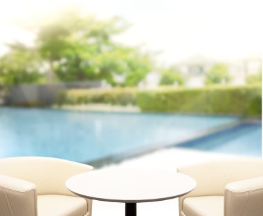 ahşap masa üst arka plan ve Havuzu