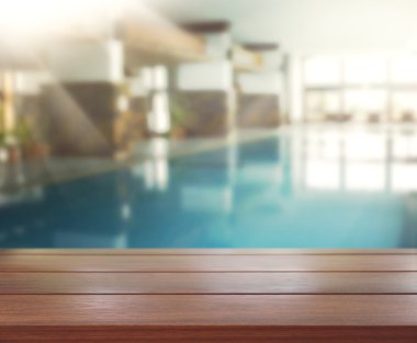 ahşap masa üst arka plan ve Havuzu