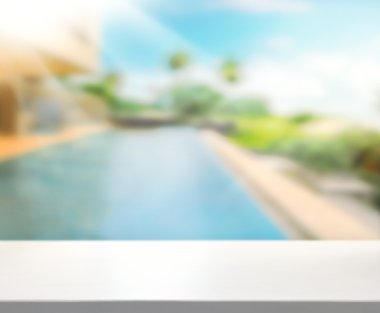 ahşap masa üst arka plan ve Havuzu