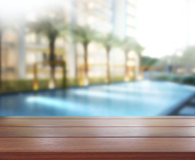 ahşap masa üst arka plan ve Havuzu