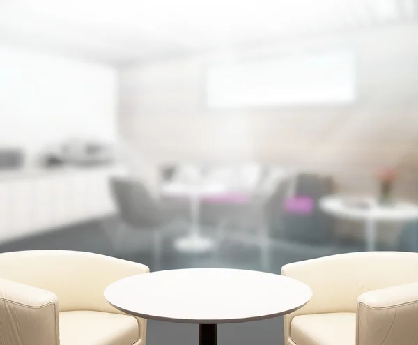 Wood Table Of Blur Background in Office — Stock Photo, Image