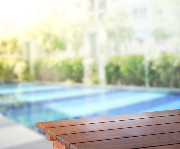 Wood Table Top Background And Pool