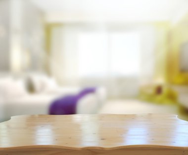 Masa üstü ve bulanıklık arka planda yatak odası