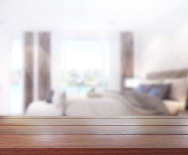 Masa üstü ve bulanıklık arka planda yatak odası