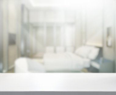 Masa üstü ve bulanıklık arka planda yatak odası