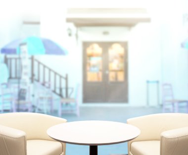 Top masa ve bina, arka plan bulanıklık