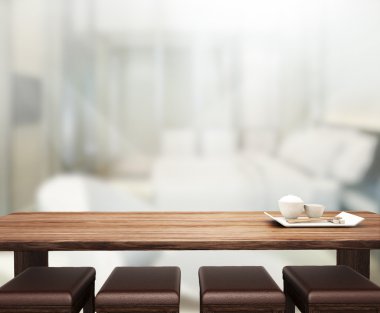 Masa üstü ve bulanıklık arka planda yatak odası