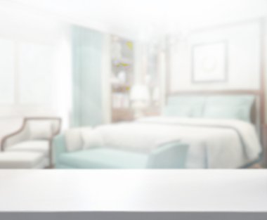 Masa üstü ve bulanıklık arka planda yatak odası