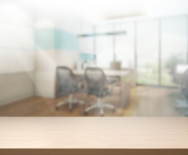 Bulanıklık arka planda Office ahşap masa