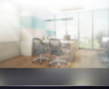 Bulanıklık arka planda Office ahşap masa
