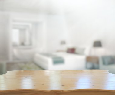 Masa üstü ve bulanıklık arka planda yatak odası