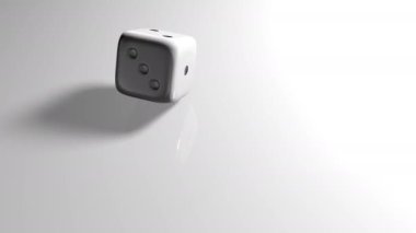 Yuvarlanan beyaz zarlar 2 numara. Kumarhane animasyonu 3 boyutlu.