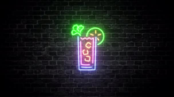 Тропический Коктейль Бар Знак Неоновой Светлой Кирпичной Стены Фоновая Анимация Стоковый Видеоролик
