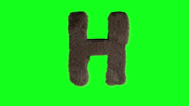 Абстрактная Волосатая Буква Знак Пушистый Пушистый Пушистый Алфавит Зеленый Экран — стоковое видео