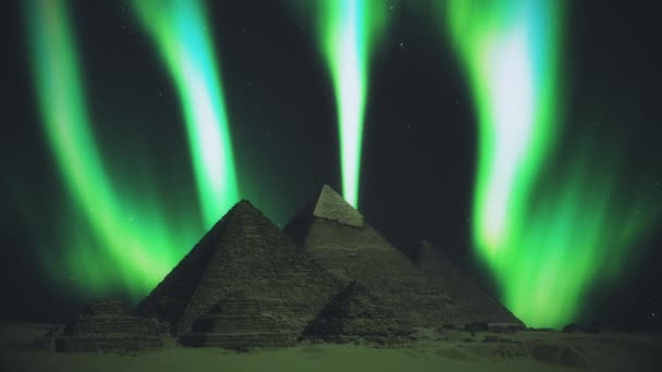 이집트의 피라미드 Giza Aurora Borealis 북극광 애니메이션 — 비디오
