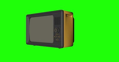 Yeşil ekran eski televizyon retro gri siyah beyaz televizyon krom anahtarına