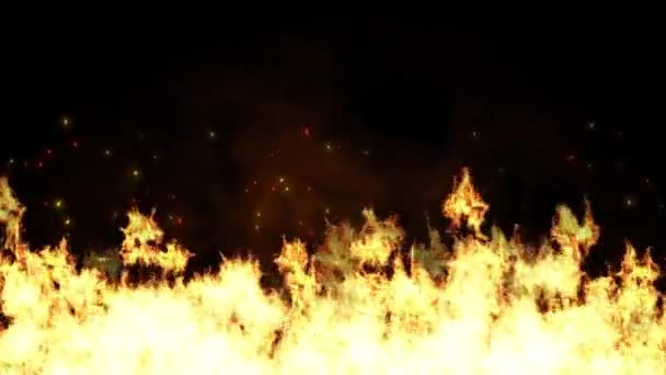 Feuerflamme Brennt Rote Funken Steigen Dunklen Hintergrund Animation — Stockvideo