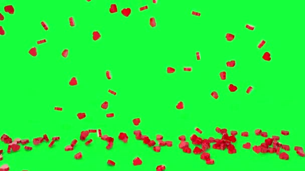 Дощ Червоних Сердець Падає Підлогу День Святого Валентина Анімація Зеленому — стокове відео