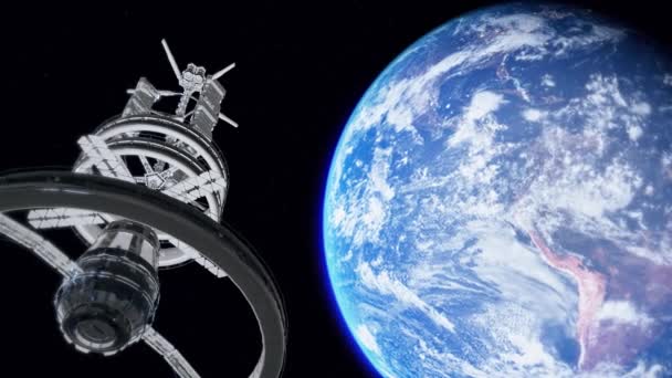 Estación Espacial Internacional Órbita Animación Del Planeta Tierra — Vídeos de Stock
