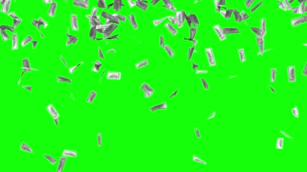 Денежный Дождь Оживлен 100 Долларовые Купюры Падают Зеленый Экран Хроматический — стоковое видео
