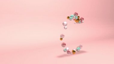 Pembe arkaplan animasyonunda boncuklu inci topları olan 6 haneli soyut sayı.