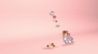 Pembe arkaplan animasyonunda inci topları olan soyut alfabe harfi X 