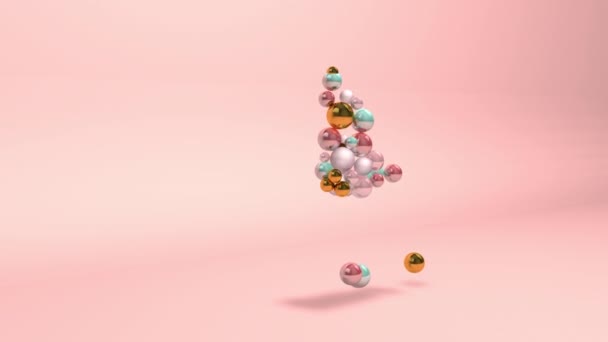 抽象数5桁ピンクの背景アニメーション上のビーズ真珠のボールと5 — ストック動画