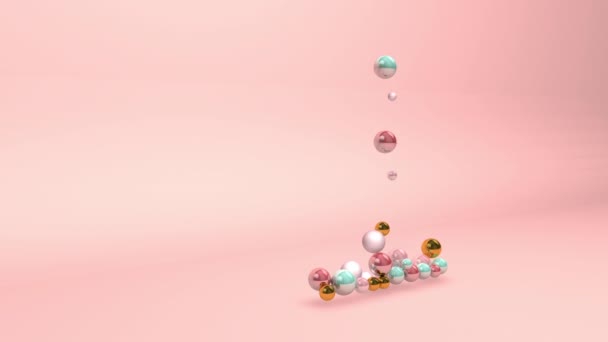 Número Abstrato Dígito Com Esferas Pérolas Bolas Animação Fundo Rosa — Vídeo de Stock