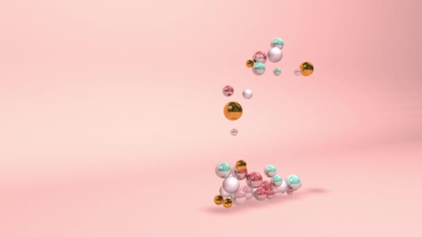 Abstraktes Alphabet Buchstabe Mit Perlen Perlen Kugeln Auf Rosa Hintergrund — Stockvideo