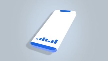 İstatistik çubuğu grafik şeması mavi sütunlar ekran telefon akıllı telefon animasyonu 3d