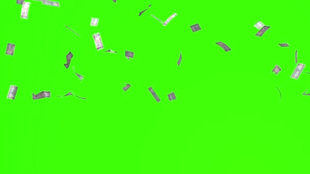 000迪拉姆钞票阿拉伯联合酋长国的钱掉在雨绿色屏幕上的彩色键 — 图库视频影像