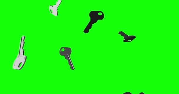 Teclas Plata Lluvia Caída Pantalla Verde Animación Croma Key — Vídeos de Stock
