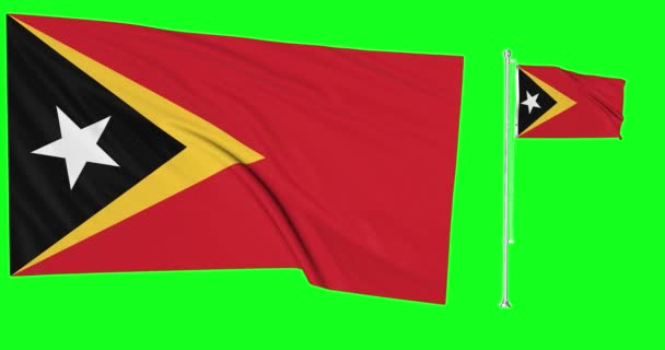 Zielony Ekran Timor Wschodni Dwie Flagi Machanie Timorese Flagpole Animacja — Wideo stockowe