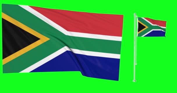 Green Screen Südafrika Zwei Flaggen Schwenken Afrikanische Flaggenmast Animation Chroma — Stockvideo